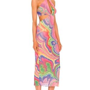 AFRM Multicolor Tessa Midi Dress in abstract multi marble